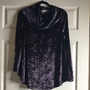 Umgee Shimmering Purple Velvet Top Size S Cowl Neck